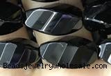 CAA2491 15.5 inches 8*16mm faceted & twisted rice black agate beads