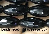 CAA2500 15.5 inches 6*16mm faceted rice black agate beads wholesale