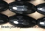 CAA2503 15.5 inches 10*20mm faceted rice black agate beads wholesale