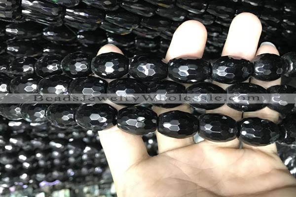 CAA2504 15.5 inches 13*18mm faceted rice black agate beads wholesale