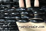 CAA2508 15.5 inches 12*50mm faceted rice black agate beads wholesale