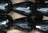 CAA2513 15.5 inches 8*12mm faceted teardrop black agate beads