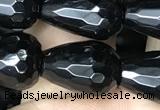 CAA2514 15.5 inches 10*14mm faceted teardrop black agate beads