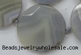 CAA252 15.5 inches 40mm faceted coin grey line agate beads