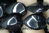 CAA2546 15.5 inches 8*12mm flat teardrop black agate beads wholesale