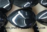 CAA2549 15.5 inches 13*18mm flat teardrop black agate beads wholesale