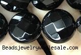 CAA2584 15.5 inches 18mm faceted coin black agate beads wholesale