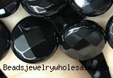 CAA2585 15.5 inches 20mm faceted coin black agate beads wholesale