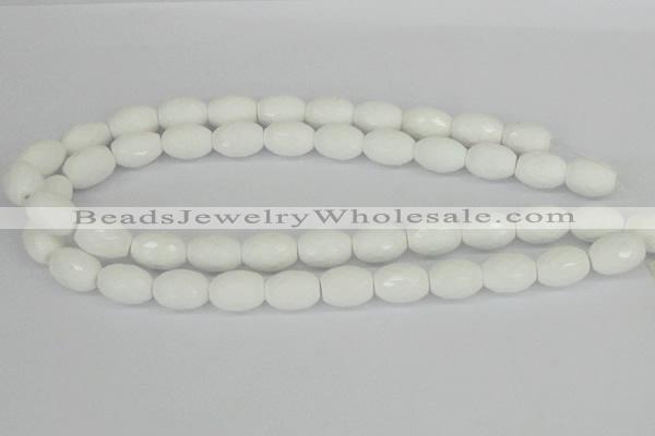 CAA26 15.5 inches 12*16mm faceted rice white agate gemstone beads