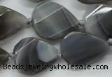 CAA260 15.5 inches 24*32mm twisted & faceted teardrop grey line agate beads