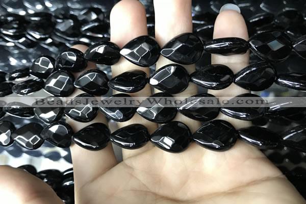 CAA2602 15.5 inches 12*16mm faceted flat teardrop black agate beads