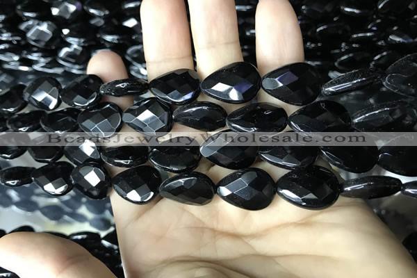 CAA2603 15.5 inches 13*18mm faceted flat teardrop black agate beads