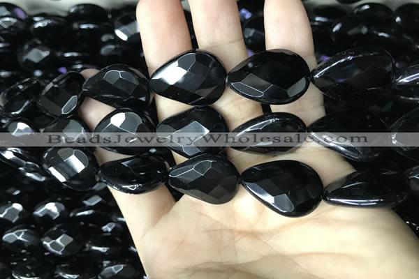 CAA2605 15.5 inches 18*25mm faceted flat teardrop black agate beads