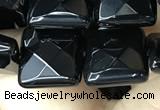 CAA2610 15.5 inches 14*14mm faceted square black agate beads