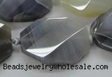 CAA263 25*30mm twisted & faceted octagonal grey line agate beads