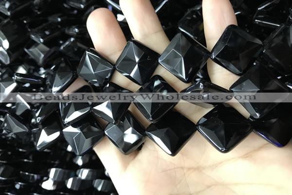 CAA2630 15.5 inches 18*18mm faceted diamond black agate beads