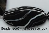 CAA269 15.5 inches 30*55mm oval black line agate gemstone beads