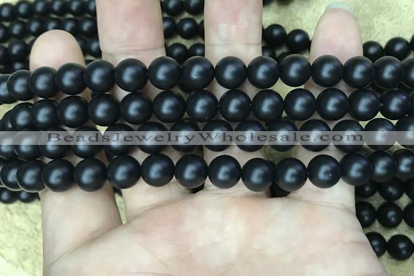 CAA2763 15.5 inches 8mm round matte black agate beads wholesale