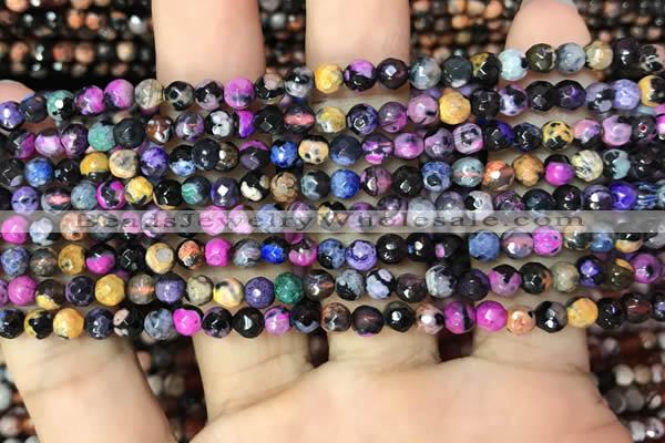 CAA2819 15 inches 4mm faceted round fire crackle agate beads wholesale