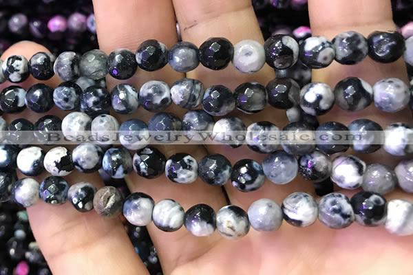 CAA2907 15 inches 6mm faceted round fire crackle agate beads wholesale