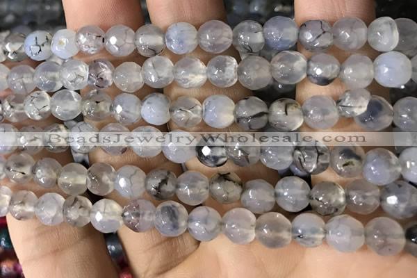 CAA2930 15 inches 6mm faceted round fire crackle agate beads wholesale