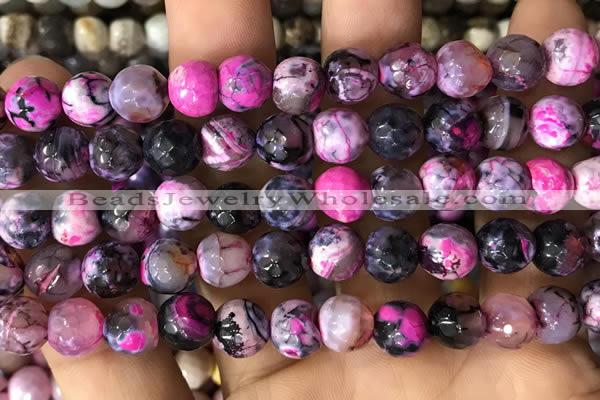 CAA2975 15 inches 8mm faceted round fire crackle agate beads wholesale