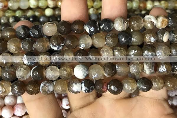 CAA2987 15 inches 8mm faceted round fire crackle agate beads wholesale