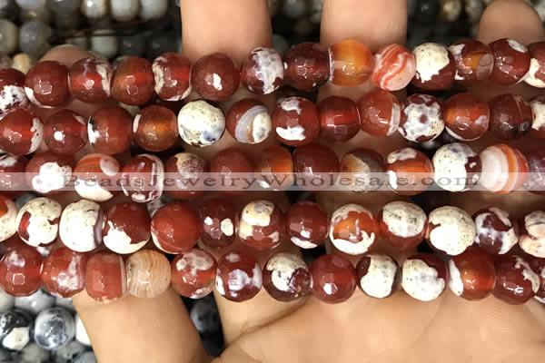 CAA2990 15 inches 8mm faceted round fire crackle agate beads wholesale