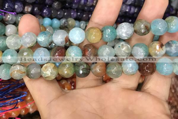 CAA3040 15 inches 10mm faceted round fire crackle agate beads wholesale