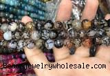 CAA3050 15 inches 10mm faceted round fire crackle agate beads wholesale