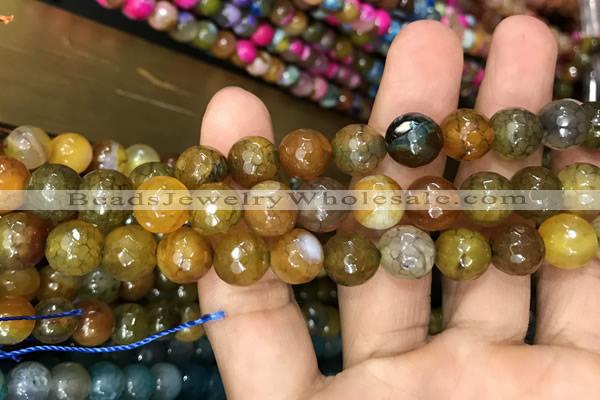 CAA3053 15 inches 10mm faceted round fire crackle agate beads wholesale