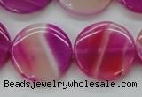 CAA310 15.5 inches 24mm flat round fuchsia line agate beads