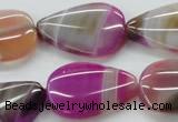 CAA312 15.5 inches 22*30mm flat teardrop fuchsia line agate beads