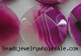 CAA314 15.5 inches 35mm faceted coin fuchsia line agate beads