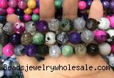 CAA3149 15 inches 12mm faceted round fire crackle agate beads wholesale