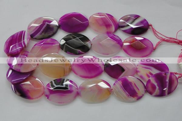 CAA315 15.5 inches 20*26mm faceted oval fuchsia line agate beads