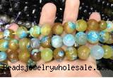 CAA3157 15 inches 12mm faceted round fire crackle agate beads wholesale