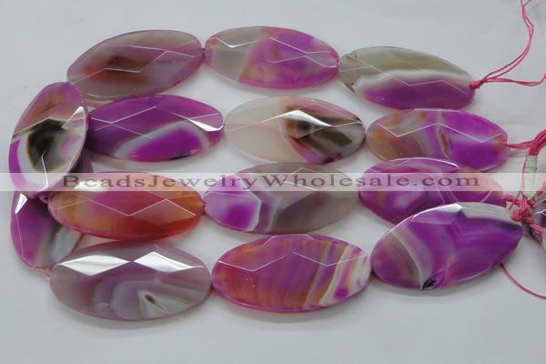 CAA317 15.5 inches 30*60mm faceted oval fuchsia line agate beads