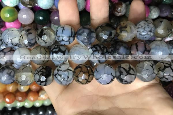 CAA3189 15 inches 14mm faceted round fire crackle agate beads wholesale