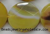 CAA328 15.5 inches 35mm faceted coin yellow line agate beads