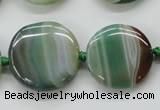 CAA332 15.5 inches 24mm flat round green line agate beads