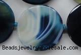 CAA349 15.5 inches 34mm faceted coin blue line agate beads