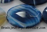 CAA351 15.5 inches 30*40mm faceted oval blue line agate beads