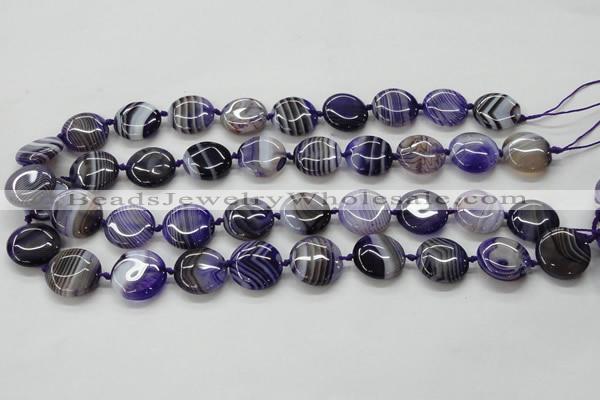 CAA355 15.5 inches 18mm flat round violet line agate gemstone beads