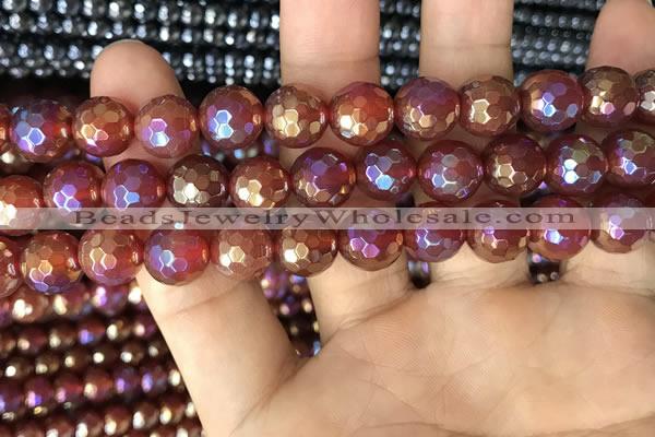 CAA3552 15.5 inches 12mm faceted round AB-color red agate beads