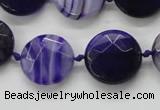 CAA356 15.5 inches 18mm faceted coin violet line agate beads