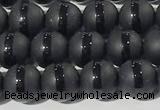 CAA3650 15.5 inches 6mm round matte & carved black agate beads