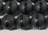 CAA3651 15.5 inches 8mm round matte & carved black agate beads