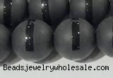 CAA3652 15.5 inches 10mm round matte & carved black agate beads