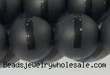 CAA3653 15.5 inches 12mm round matte & carved black agate beads